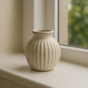 4 Small Ceramic Vase with Ribbed Detail for Kitchen Window Sill