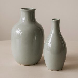7 Set of Two Glazed Ceramic Vases for Modern Table Centerpiece