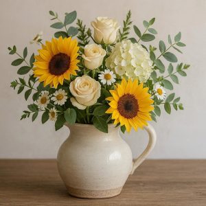 Ceramic Vase with Wide Mouth for Farmhouse Style Flower Bouquet